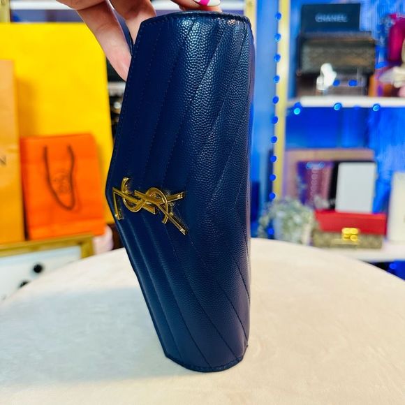 YSL Classic Monogram Flap Mattelasse Chevron Leather Large Wallet Let - Picture 15 of 17